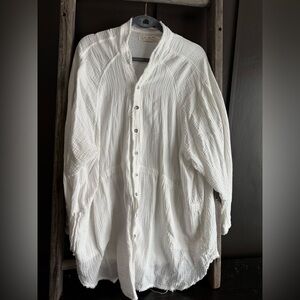 Free People White Gauzy Button Up